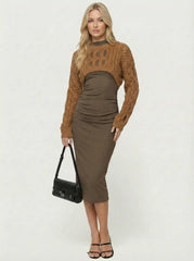 Knit Round Neckline Hollow Out Long Sleeve Crop Top