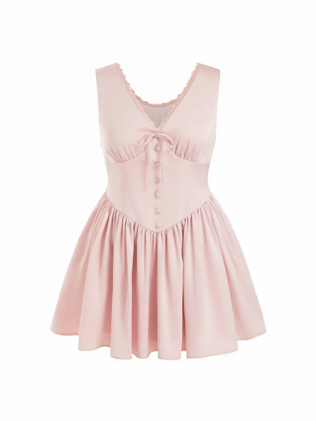Satin V-neck Lace Panel Flared Mini Dress Curve & Plus