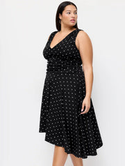 Cotton Polka Dot Asymmetrical Ruched Hem  Midi Dress Curve & Plus