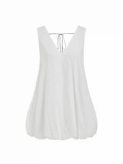 Cotton Lace Jacquard V-neck Bubble Hem Oversized Mini Dress