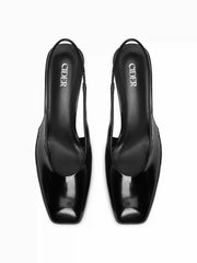 SQUARE TOE SLINGBACK CHUNKY HEELS