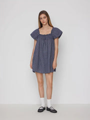 Cotton-blend Gingham Shirred High Rise Mini Dress