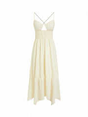 Cotton-blend Sweetheart Drawstring Flared Maxi Dress