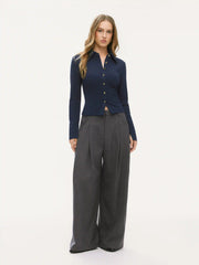 Cotton-blend Metal Detail Split Top