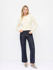 Knit Wool-blend Round Neckline Metal Button Cardigan