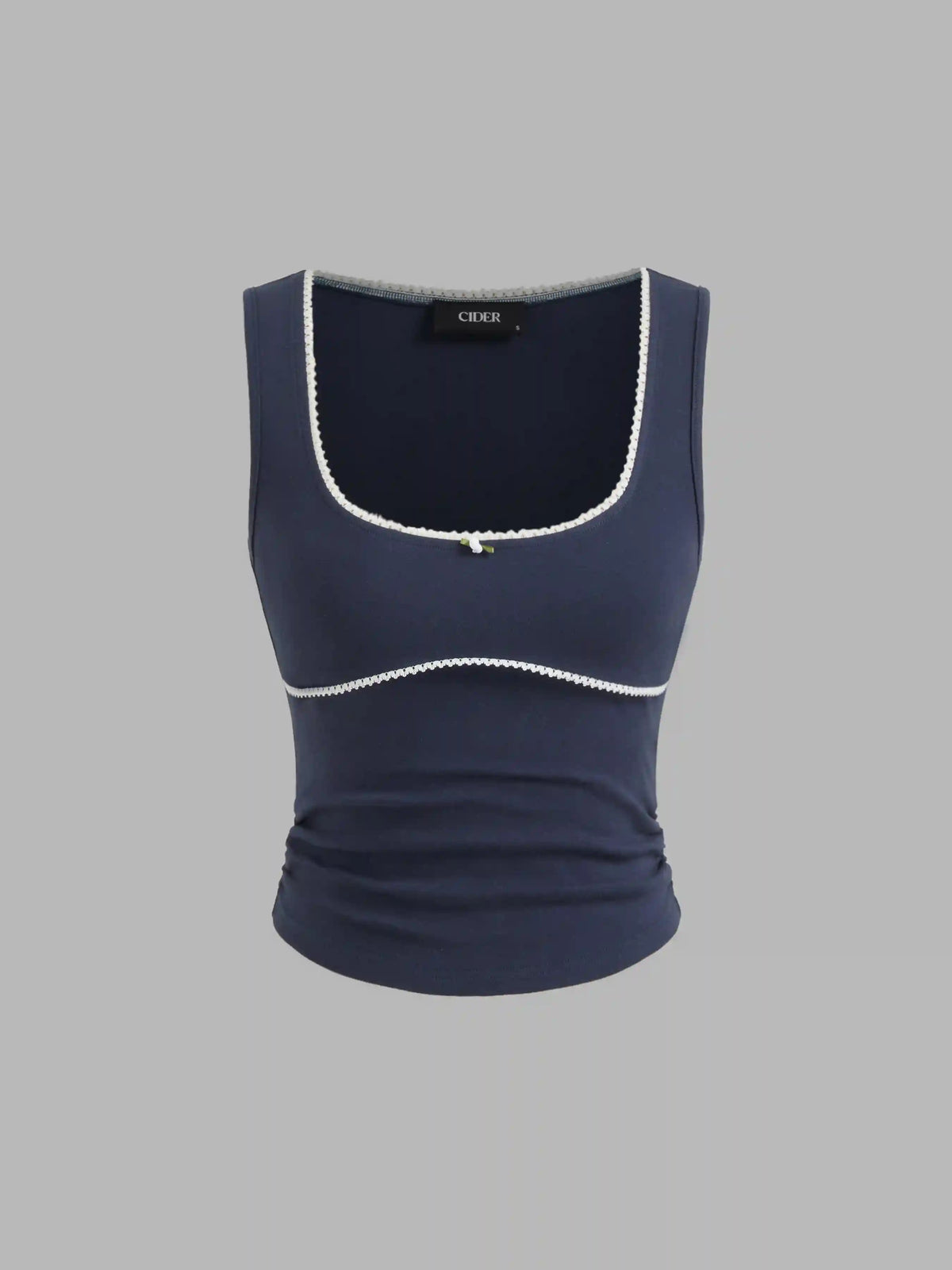 Cotton-blend U-neckline Contrasting Binding Ruched Tank Top