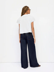Cotton-blend Peter Pan Collar Bowknot Pocket Button Oversized Blouse