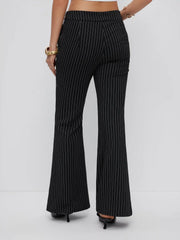 Mid Rise Striped Metal Detail Flared Trousers
