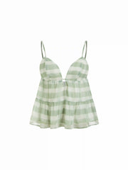 Stripe Sweetheart Backless Ruffle Hem Oversized Cami Blouse