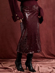 Sequins Mid Rise Mermaid Maxi Skirt
