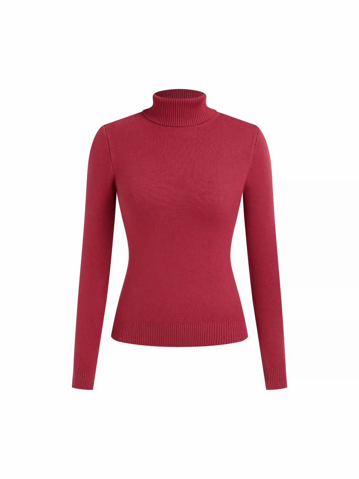 Fleece-lined Knit Solid Turtleneck Long Sleeve Top