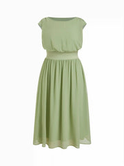 Chiffon Boat Neck Draped A-line Maxi Dress Curve & Plus