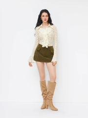Suede Low Rise A-line Mini Skirt