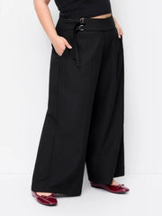 Mid Rise Stripe Buckle Wide Leg Trousers Curve & Plus