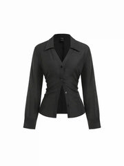 Collar Knotted Ruched Cinched Waist Shirt