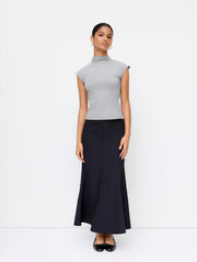 Cotton-blend Stand Collar Cap Sleeve Long Top