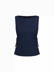 Linen-blend Boat Neck Tie Side Knotted Split Tank Top