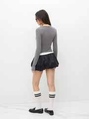 Round Neckline Two Tone Long Sleeve Top