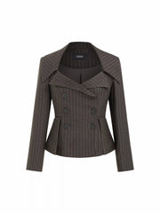 Striped Double Breasted Long Sleeve Blazer
