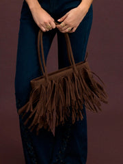 FAUX SUEDE FRINGED SHOULDER BAG