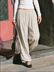 Cotton-blend Mid Rise Ruched Tapered Trousers