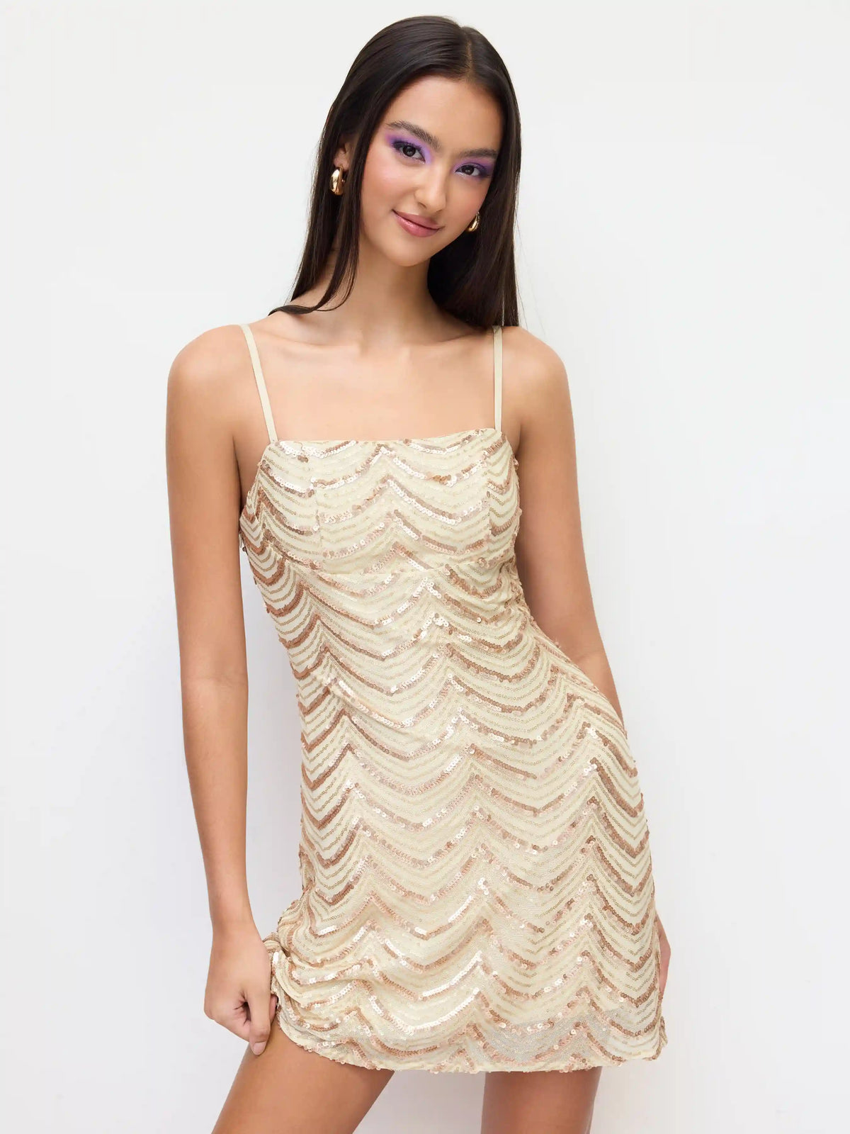 Sequin Abstract Wave Square Neck Cami Mini Dress