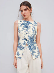 Boat Neck Toile De Jouy Waistcoat