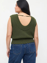 Knit Boat Neck Backless Chain Detail Tank Top Curve & Plus