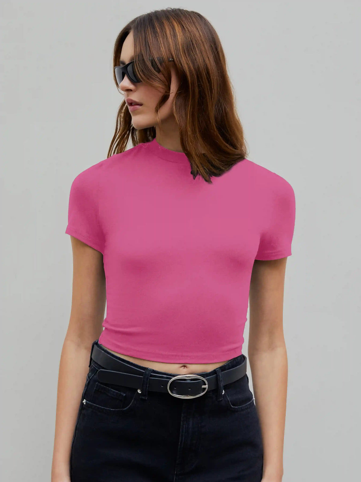 Solid Short Sleeve Crop Tee
