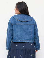 Washed Denim Peter Pan Collar Oversized Jacket Curve & Plus