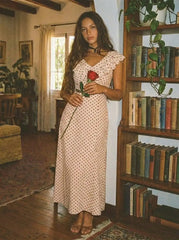 V-Neck Polka Dot Ruffled Maxi Dress