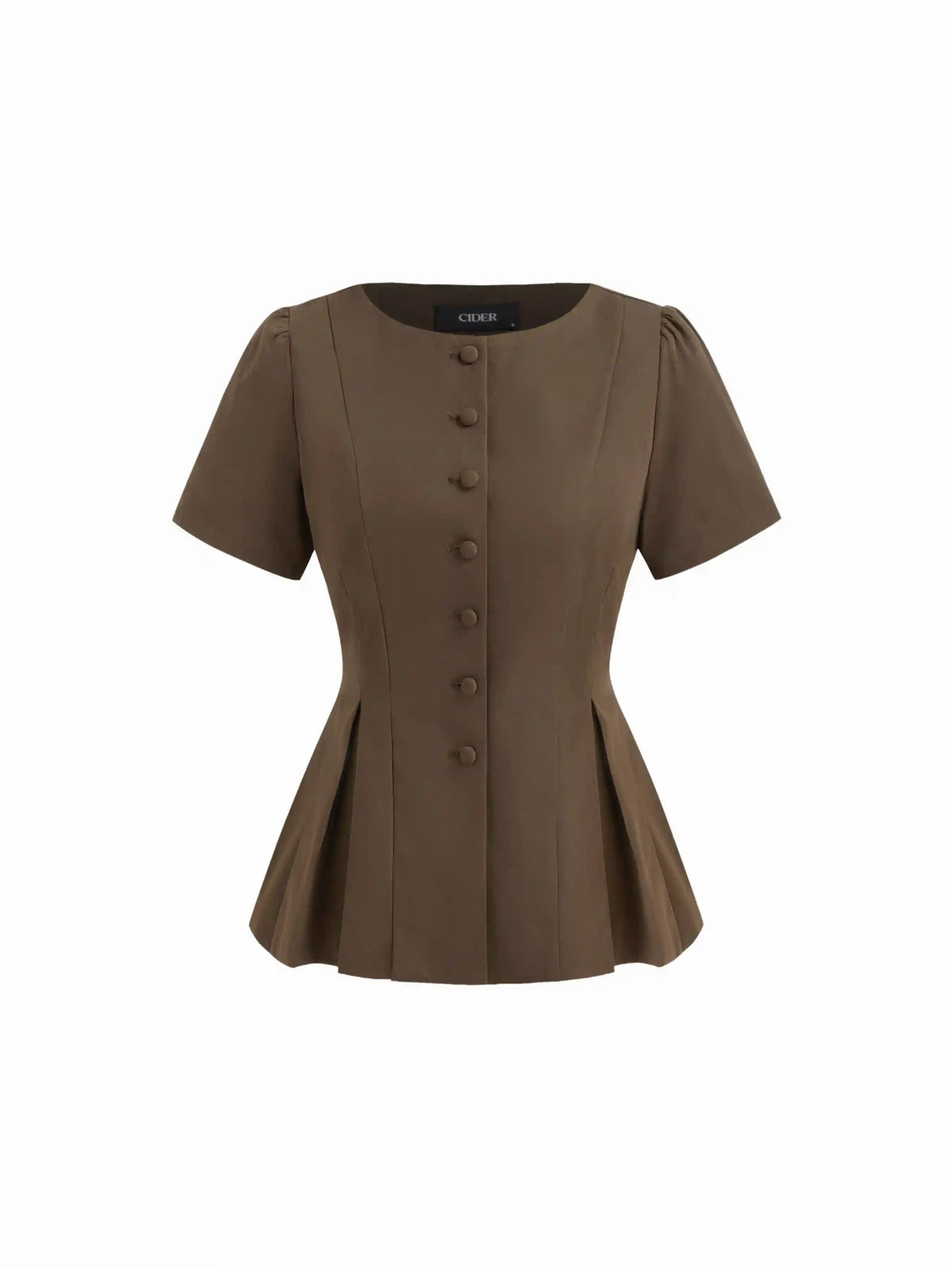 Boat Neck Pleated Button Short Sleeve Blazer