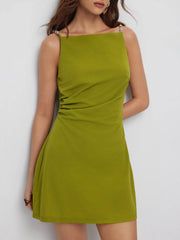 Square Neck Beaded Ruched A-line Cami Mini Dress