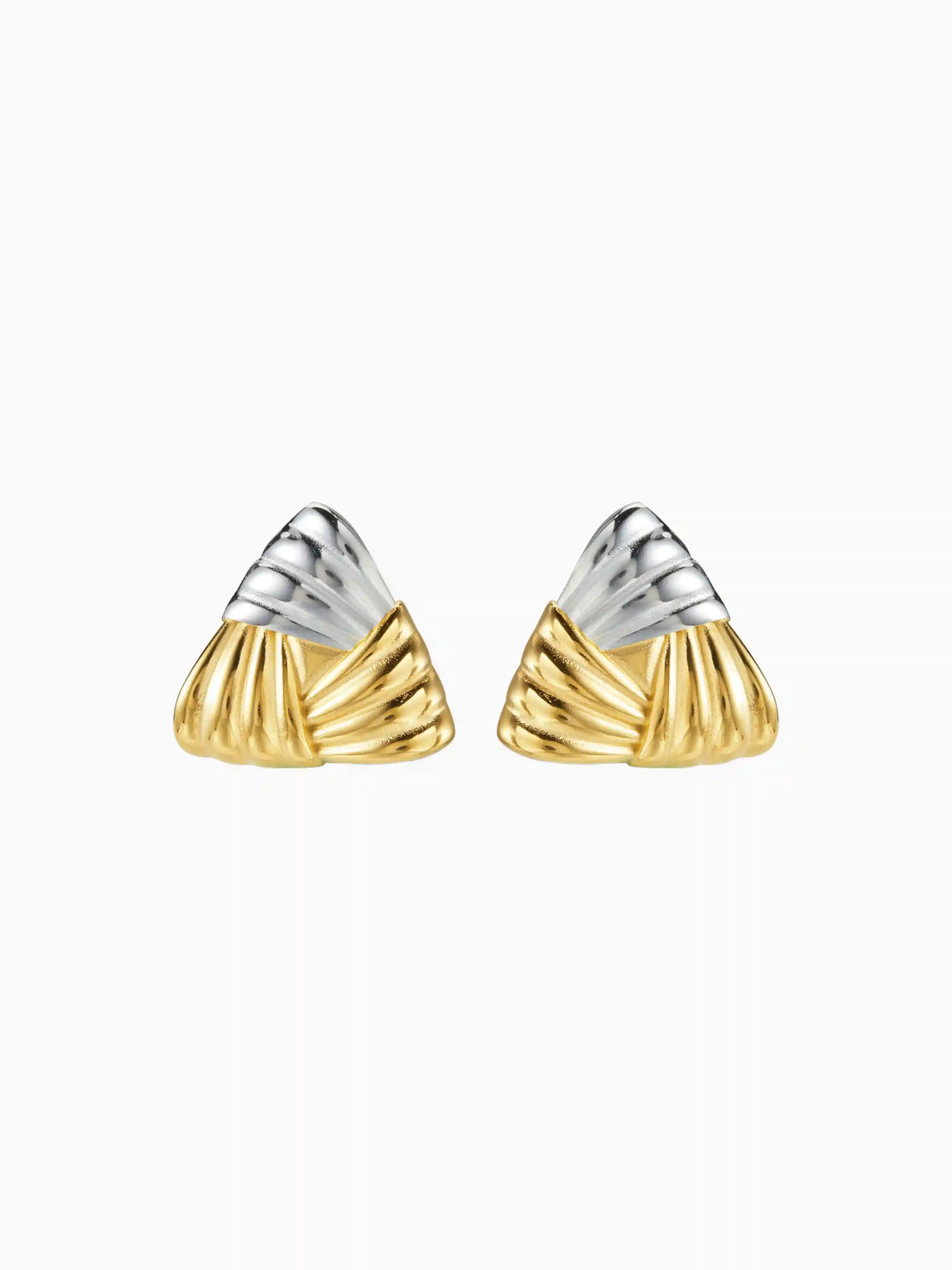 TRIANGLE BRAIDED 18K GOLD PLATED STAINLESS STEEL STUD EARRINGS