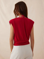 High Stretch Cowl Neck Draped Ruched Crop Top