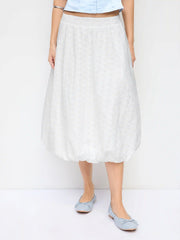 Lace Floral Middle Waist Bubble Midi Skirt