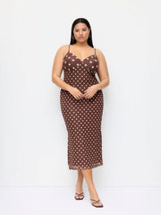 Polka Dot V-neck Slim Split Maxi Dress Curve & Plus