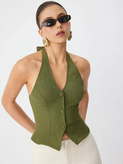 Knit Halter Neckline Backless Blazer Vest