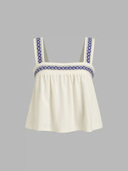 Cotton-blend Square Neck Aztec Tank Top