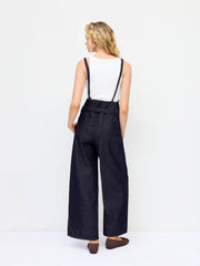 Denim Mid Rise Metal Detail Oversized Wide Leg Jumpsuit With Belt