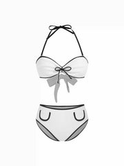 Halter Neckline Contrasting Binding Bowknot Cheeky Bikini Set