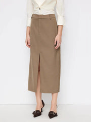 Solid High Waist Split Maxi Skirt