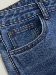 Denim Low Rise Ripped Straight Leg Jeans