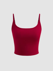 Cotton-blend Scoop Neckline Solid Adjustable Strap Cami Top