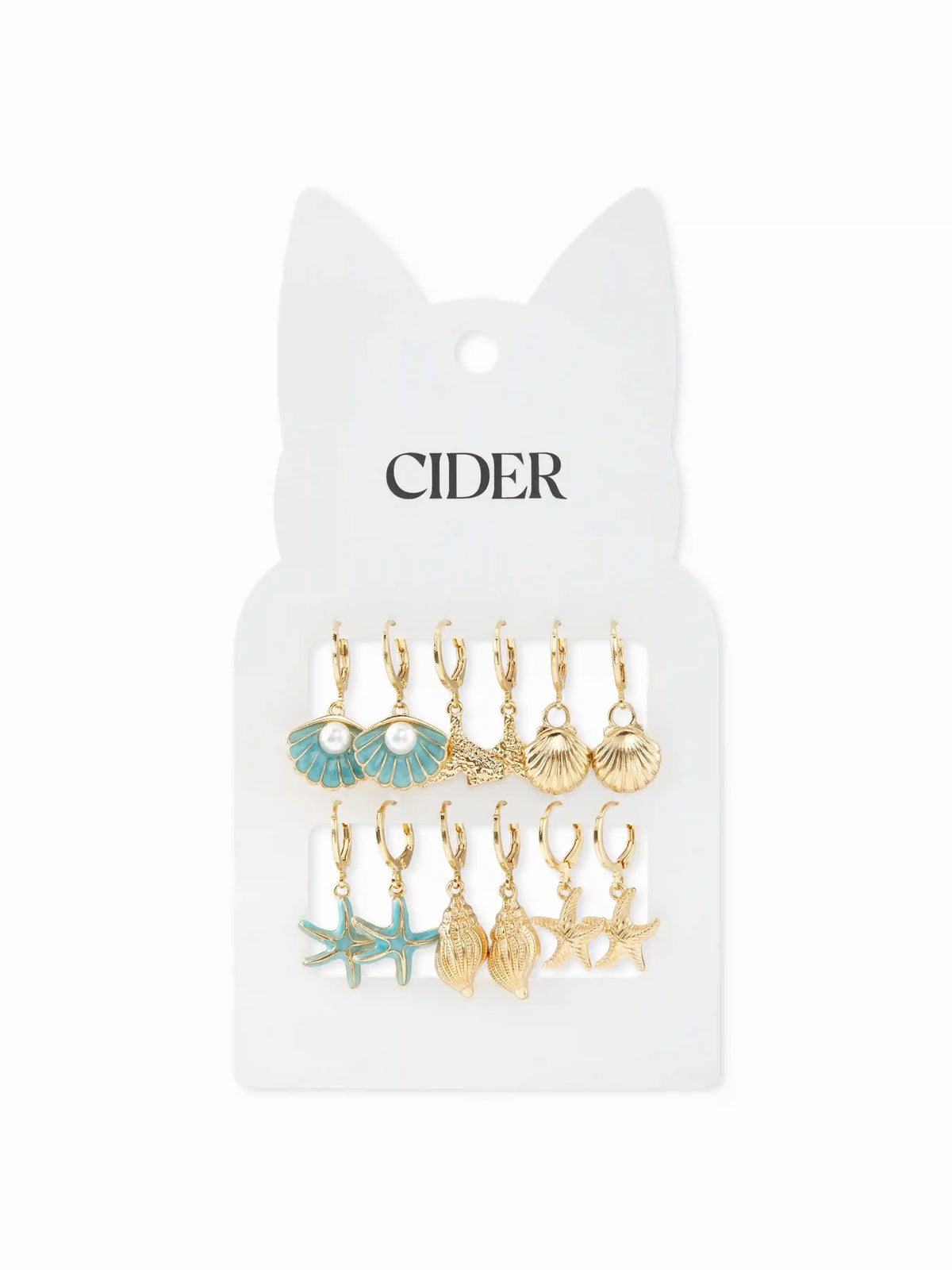 6 PAIRS STARFISH & SEA SHELL DROP EARRINGS SET