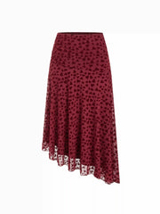 Mesh Flocking Heart Asymmetrical A-line Maxi Skirt