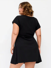 Cotton-blend Round Neckline Ruched Mini Dress Curve & Plus