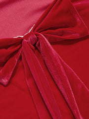Velvet Boat Neck Bowknot Ruched Mini Dress
