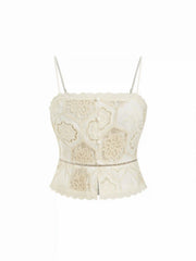 Cotton-blend Broderie Anglaise Lace Peplum Hem Cami Crop Top