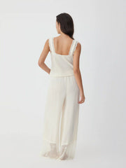 Lace Trim V-neck Top & High Rise Wide Leg Trousers Loungewear Set